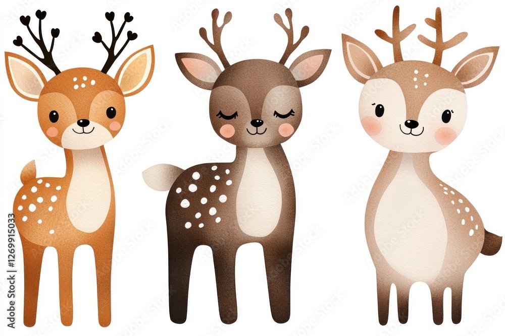 Three Adorable Cartoon Deer Stand Together Three Adorable Cartoon Deer Stand Together