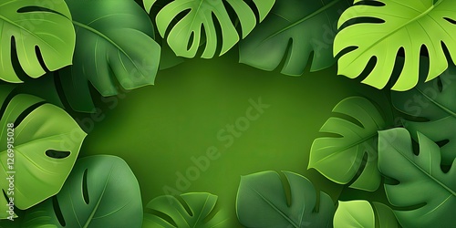 Lush Green Tropical Leaves Frame Background