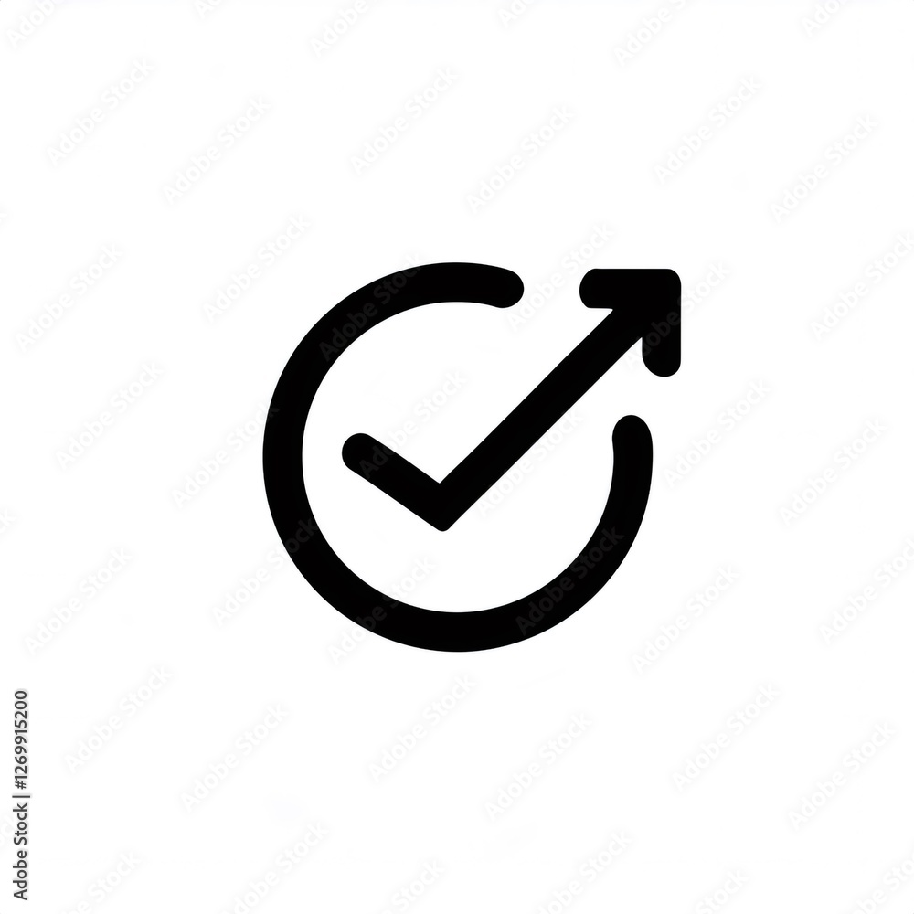 Stylized checkmark morphing into rising arrow, symbolizing progression, validation, and achieving goals Stylized checkmark morphing into rising arrow, symbolizing progression, validation, and achieving goals
