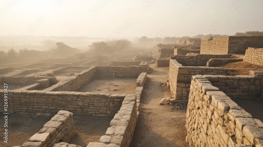 Fototapeta premium Ancient City Ruins in Misty Morning Light