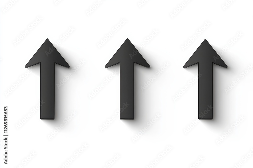Three bold upward arrows representing progress in a minimalist design on a white background isolated on transparent background Three bold upward arrows representing progress in a minimalist design on a white background isolated on transparent background
