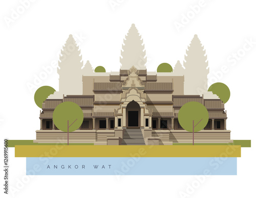 Angkor Wat a Hindu-Buddhist temple complex in Cambodia - Stock Illustration