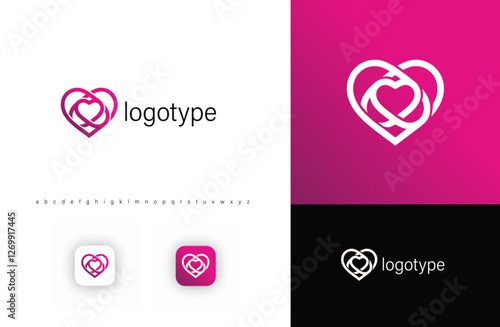 Abstract heart logo with intertwined lines symbolizing love, connection, unity, and care. Perfect for dating apps, wedding businesses, healthcare, psychology, wellness branding. Vector logo