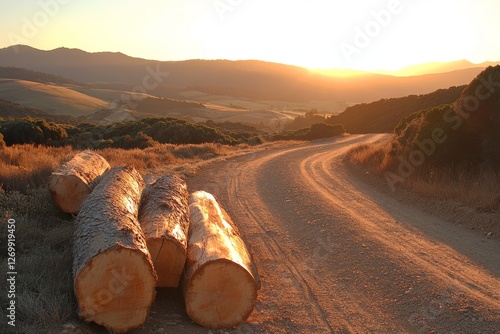 A deforestation concept image featuring fallen forestry trees, captured near Stutterheim, South Africa photo