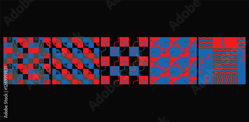 A modern Bauhaus-inspired seamless pattern bundle featuring bold geometric shapes and primary colors, perfect for fabric, wallpaper, packaging, and contemporary design projects.