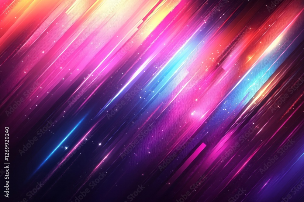 Fototapeta premium Vibrant neon laser beams in blue and purple colors on a dark background, a futuristic digital art vector illustration. Neon glow effect for an energetic concept banner or party