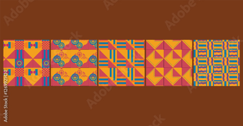 A modern Bauhaus-inspired seamless pattern bundle featuring bold geometric shapes and primary colors, perfect for fabric, wallpaper, packaging, and contemporary design projects.