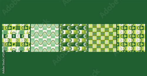 A modern Bauhaus-inspired seamless pattern bundle featuring bold geometric shapes and primary colors, perfect for fabric, wallpaper, packaging, and contemporary design projects.