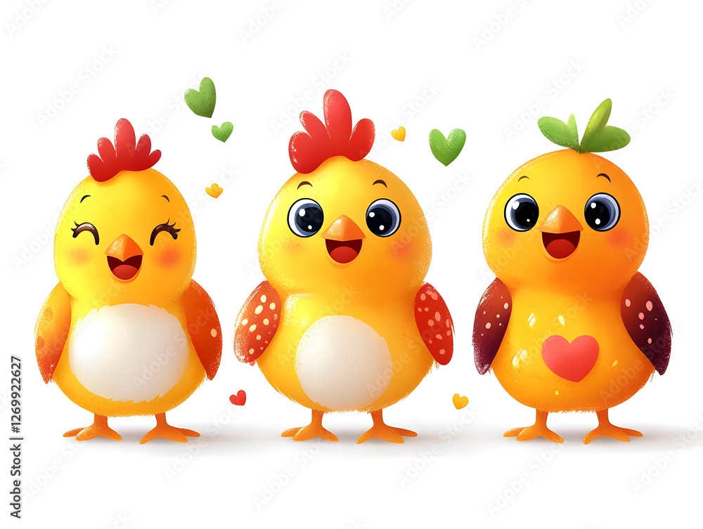Cute Chicken With Soft Feathers Sits on a White Background Showcasing Its Adorable Features and Vibrant Colors, Capturing the Essence of a Young Bird's Charm Cute Chicken With Soft Feathers Sits on a White Background Showcasing Its Adorable Features and Vibrant Colors, Capturing the Essence of a Young Bird's Charm