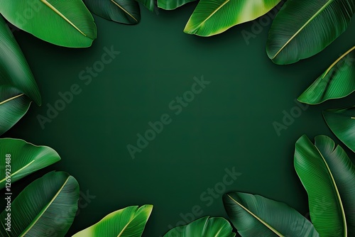 Vibrant green leaves are arranged in a tropical frame