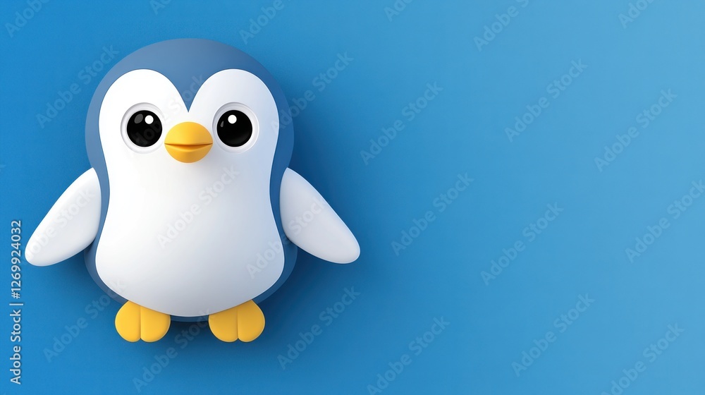 Cute cartoon penguin character stands on a blue background Cute cartoon penguin character stands on a blue background