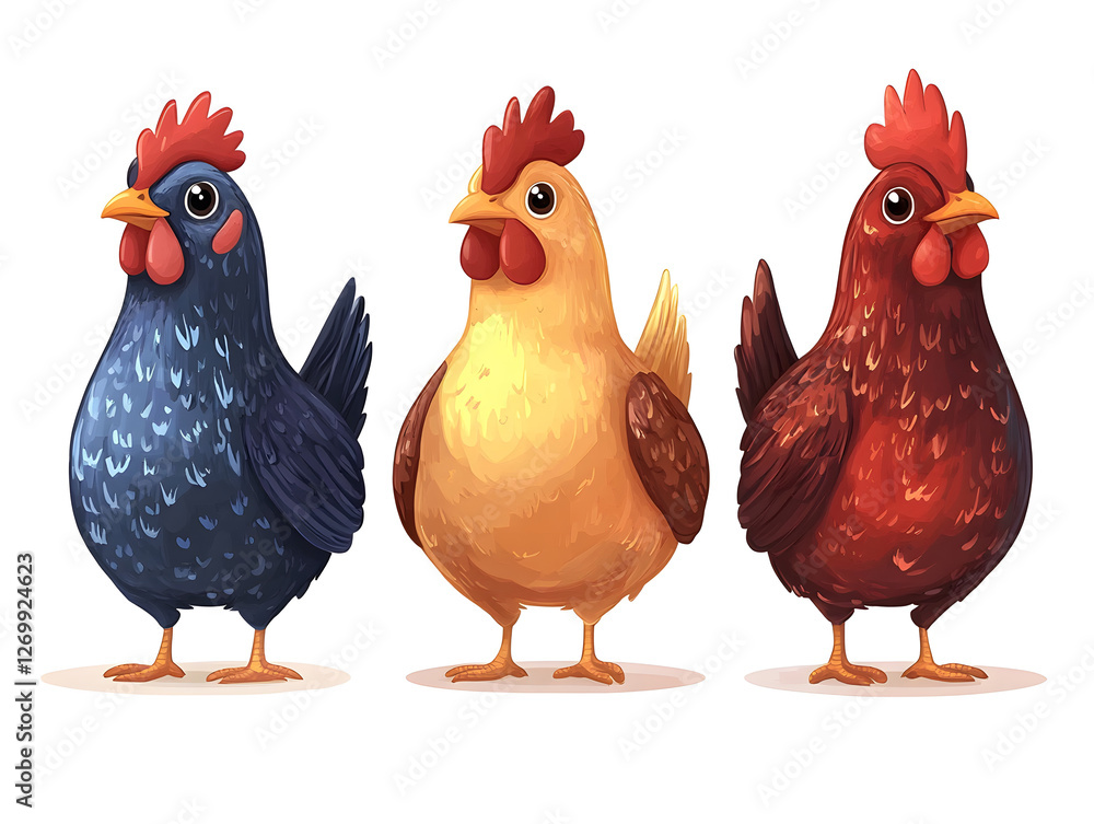 Fototapeta premium Cute Chicken Standing on a White Background Showcases Its Vibrant Plumage and Playful Demeanor While Exuding Charm and Personality in a Serene Environment