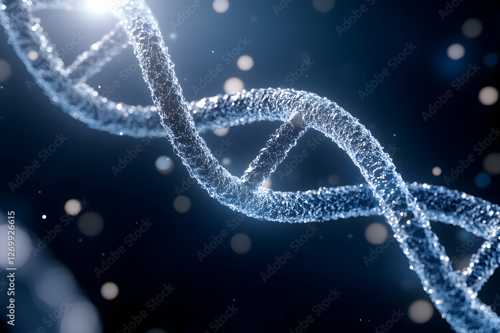 A stunning close-up of a DNA strand illuminated by soft light, showcasing the intricate details of its structure A stunning close-up of a DNA strand illuminated by soft light, showcasing the intricate details of its structure