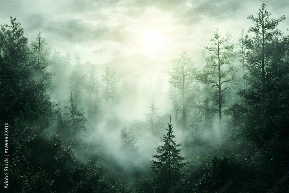 This serene forest landscape features tall, green trees surrounded by mist, capturing the tranquil beauty of nature. The soft light filters through, creating a peaceful atmosphere. This serene forest landscape features tall, green trees surrounded by mist, capturing the tranquil beauty of nature. The soft light filters through, creating a peaceful atmosphere.