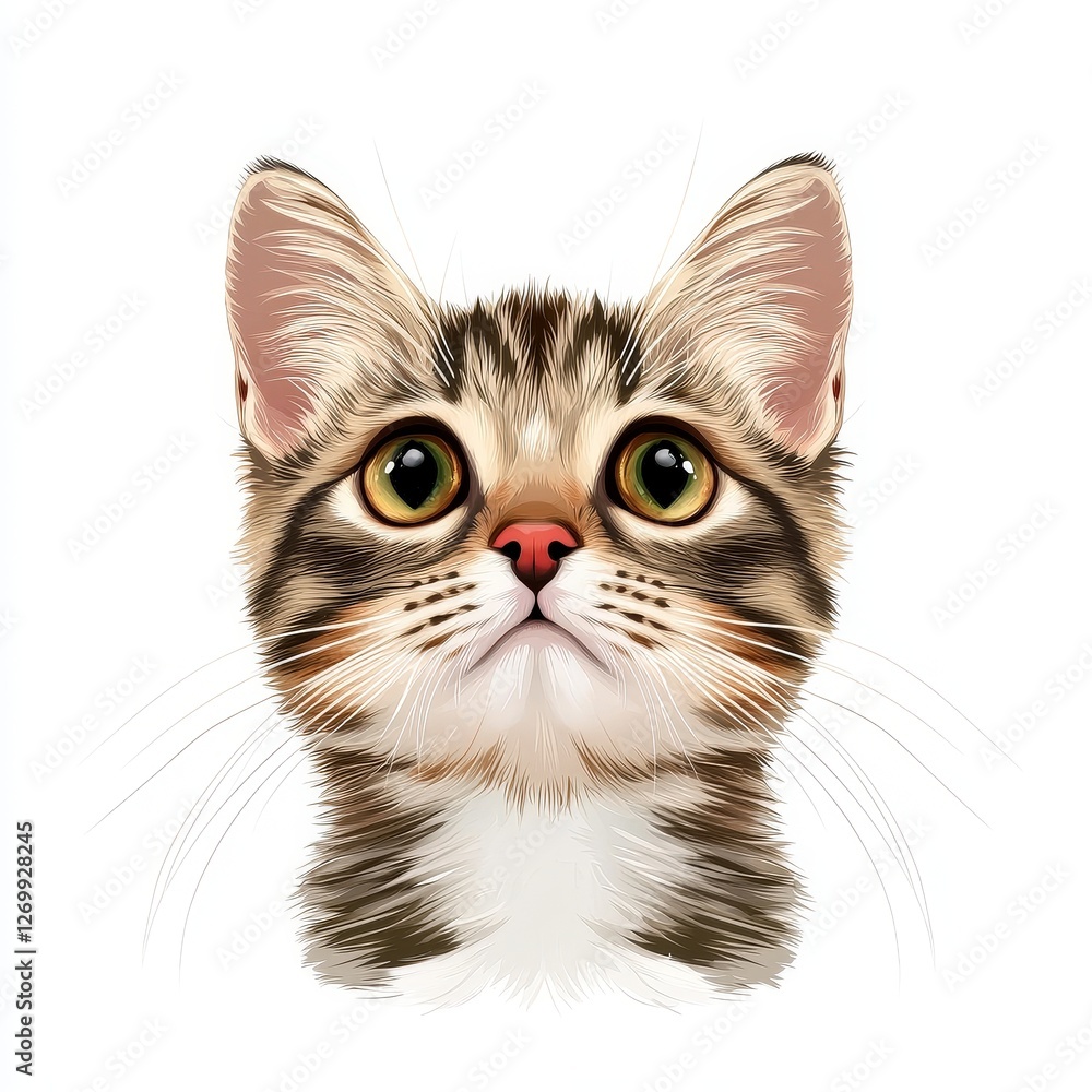 Close up of a cats face featuring striking green eyes and detailed fur texture Close up of a cats face featuring striking green eyes and detailed fur texture