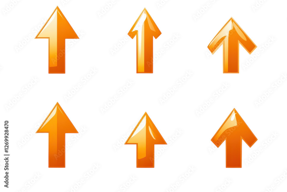Bright orange arrows pointing upwards in various sizes, symbolizing direction and progress isolated on transparent background Bright orange arrows pointing upwards in various sizes, symbolizing direction and progress isolated on transparent background