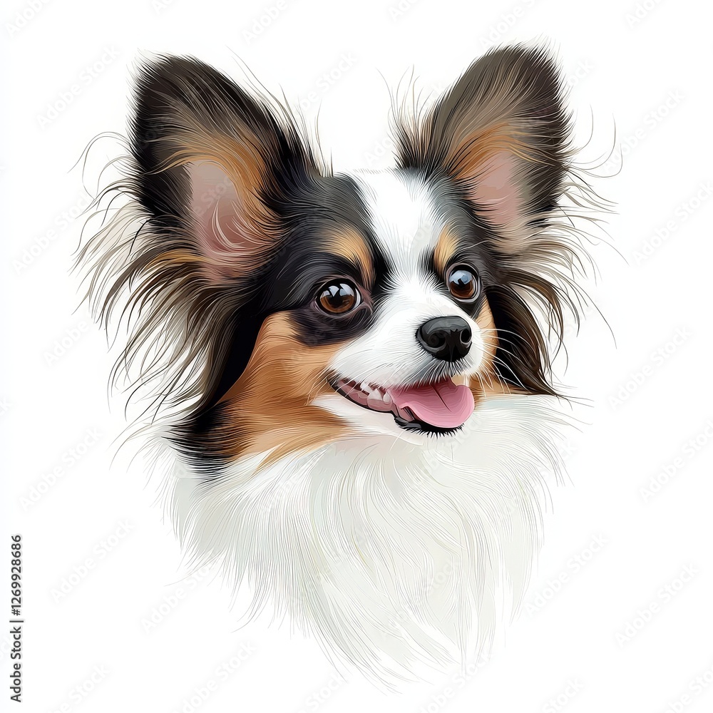 Long haired dog sitting against a plain white background looking directly at the camera Long haired dog sitting against a plain white background looking directly at the camera