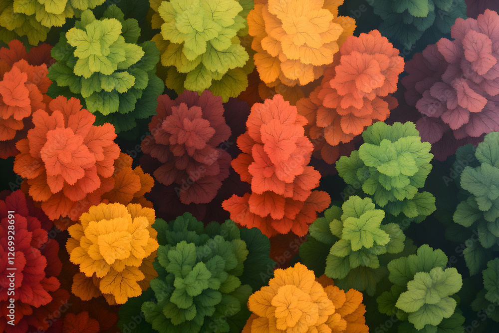 A vibrant display of colorful foliage showcasing a stunning array of shapes in rich hues of green, yellow, orange, and red, creating a captivating natural tapestry of textures. A vibrant display of colorful foliage showcasing a stunning array of shapes in rich hues of green, yellow, orange, and red, creating a captivating natural tapestry of textures.