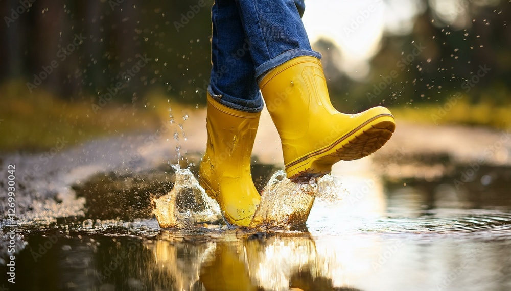 yellow boots jumping into a puddle yellow boots jumping into a puddle