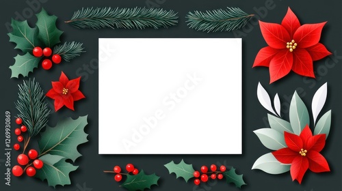 Festive Christmas Floral Border With Blank Space