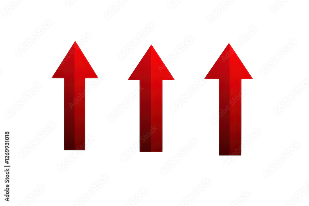 Striking red arrows pointing upwards symbolizing growth and progress in a minimalist design isolated on transparent background Striking red arrows pointing upwards symbolizing growth and progress in a minimalist design isolated on transparent background