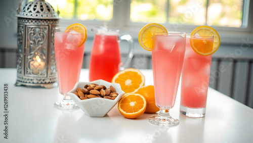 Summer drink setup on a white wooden table