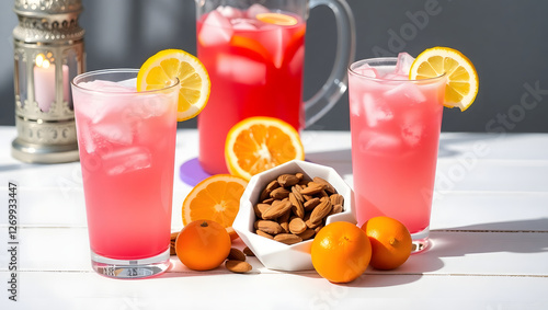 Summer drink setup on a white wooden table
