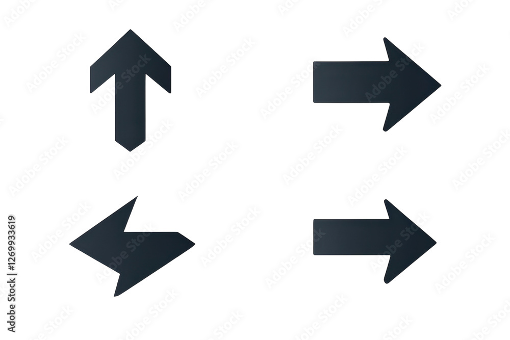 Stylish arrow icons pointing in four directions with shadows on a clean background isolated on transparent background Stylish arrow icons pointing in four directions with shadows on a clean background isolated on transparent background
