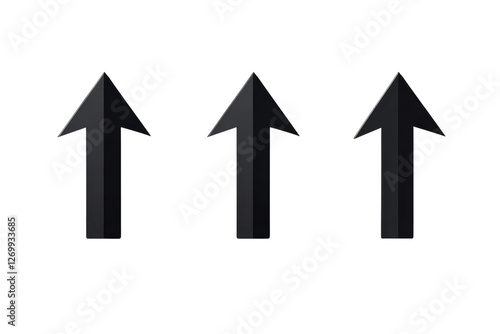 Three bold black arrows point up on a white background, symbolizing progress and direction isolated on transparent background