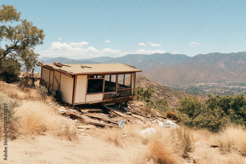 The earth's movement causes a landslide that demolishes a mansion home into fragments The earth's movement causes a landslide that demolishes a mansion home into fragments