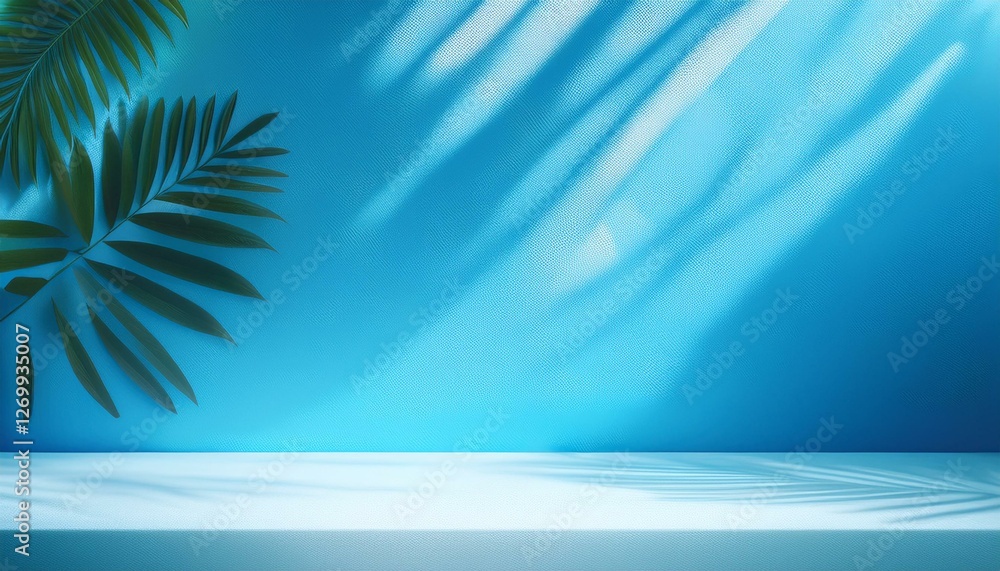 blurred background abstract blue studio background for product presentation empty room with shadows of window and flowers and palm leaves 3d room with copy space summer concert blurred background abstract blue studio background for product presentation empty room with shadows of window and flowers and palm leaves 3d room with copy space summer concert