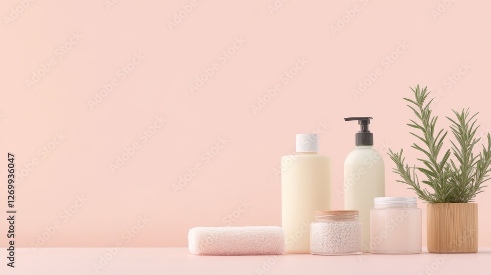 Pink Background with Spa Products, Mockup for Product Display, Possible use in brochures, or websites Pink Background with Spa Products, Mockup for Product Display, Possible use in brochures, or websites