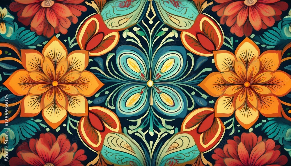vivid floral designs arranged in a seamless geometric pattern showcase traditional cultural motifs cultural patterns for modern packaging vivid floral designs arranged in a seamless geometric pattern showcase traditional cultural motifs cultural patterns for modern packaging