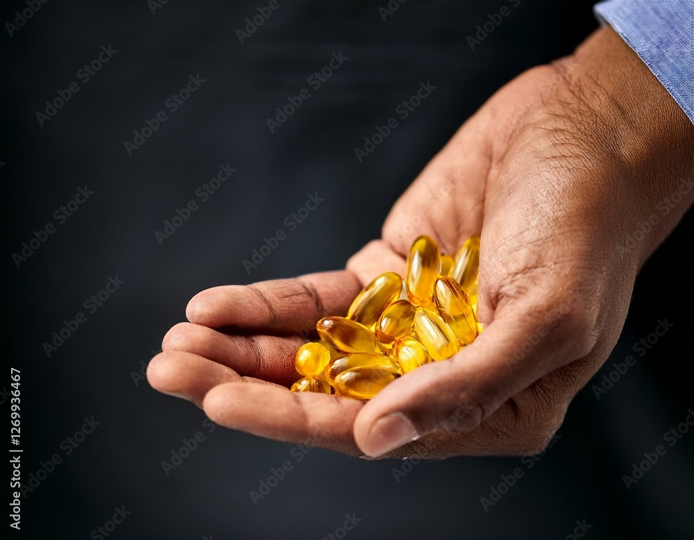 closeup of hands holding yellow pills copy space dark defocused background sustainable health pragmatism concept sensible practicality balanced wellness pragmatic maintenance closeup of hands holding yellow pills copy space dark defocused background sustainable health pragmatism concept sensible practicality balanced wellness pragmatic maintenance