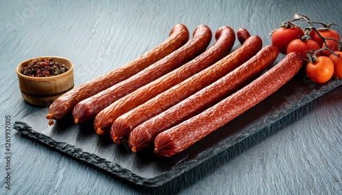 thin uncooked smoked pork and beef sausages delicatessen meat