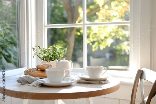 Wallpaper Mural Morning tea time with pastries at a sunlit kitchen window surrounded by greenery and natural light Torontodigital.ca