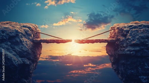 Obraz na płótnie Bridge connecting two cliffs symbolizes mediation bridging understanding gaps.