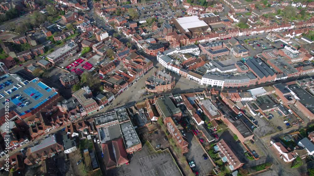 beautiful aerial view of Wokingham downtown center, Berkshire England, sunny evening in Winter beautiful aerial view of Wokingham downtown center, Berkshire England, sunny evening in Winter
