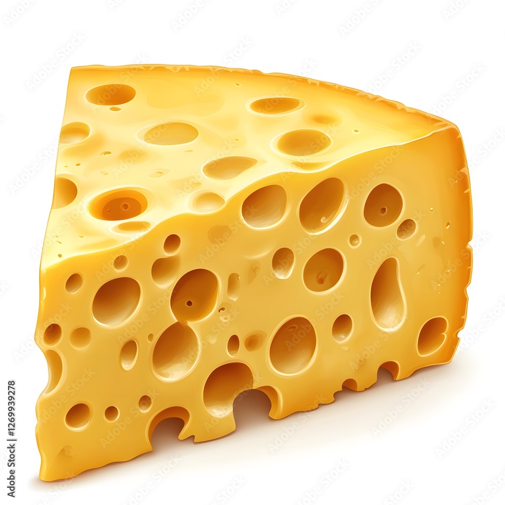Delicious slice of yellow cheese with holes on a white background Delicious slice of yellow cheese with holes on a white background