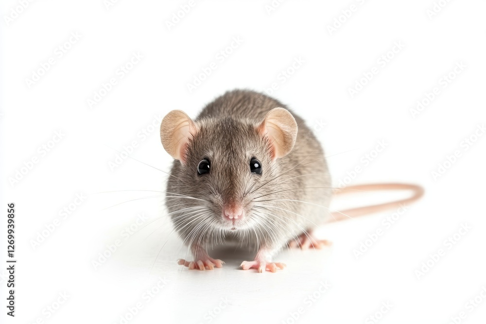 Adorable small brown mouse on white background with curious expression Adorable small brown mouse on white background with curious expression