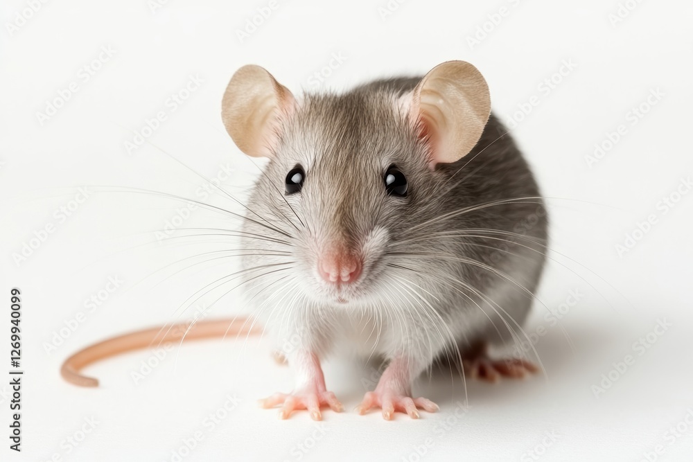 Adorable small brown mouse on white background with curious expression Adorable small brown mouse on white background with curious expression
