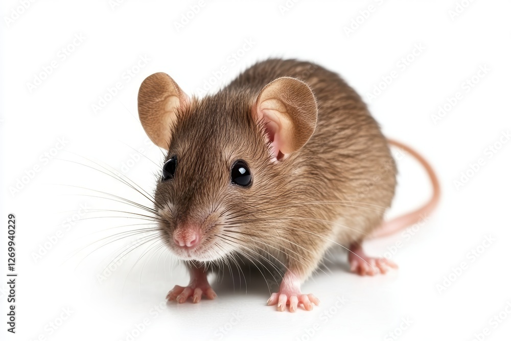 Adorable small brown mouse on white background with curious expression Adorable small brown mouse on white background with curious expression