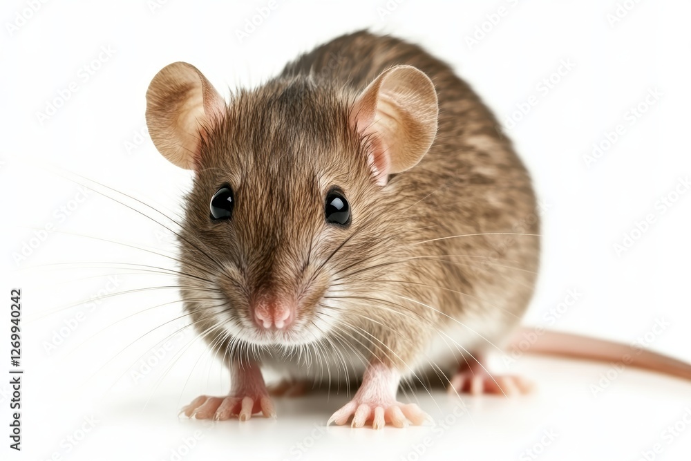 Adorable small brown mouse on white background with curious expression Adorable small brown mouse on white background with curious expression
