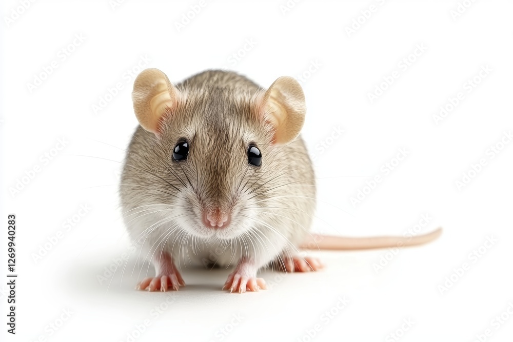 Adorable small brown mouse on white background with curious expression Adorable small brown mouse on white background with curious expression