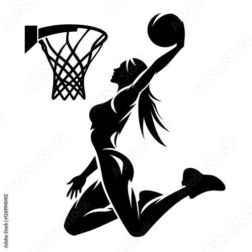 Female basketball player dunking silhouette