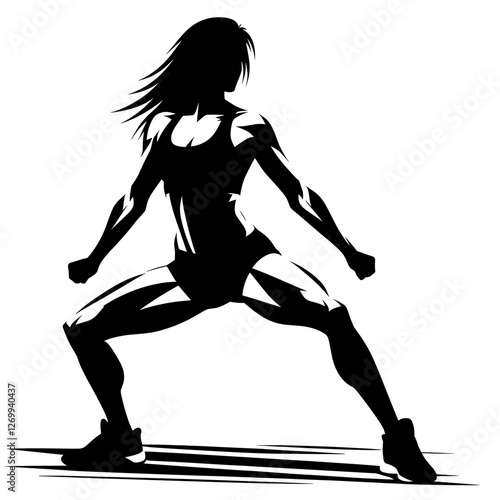 Female athlete in warm-up stance silhouette