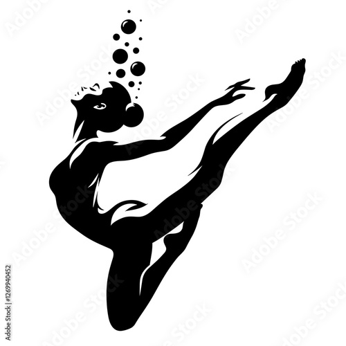 Artistic swimmer performing underwater silhouette