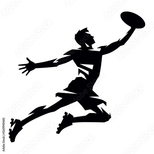 Ultimate frisbee player jumping to catch silhouette