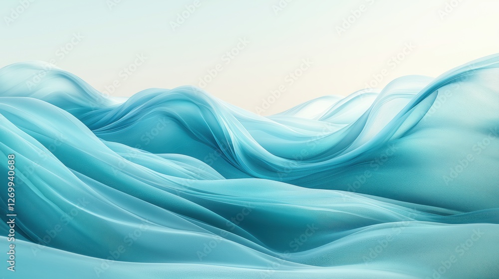 Obraz premium Abstract soft turquoise flowing waves with smooth curves and light