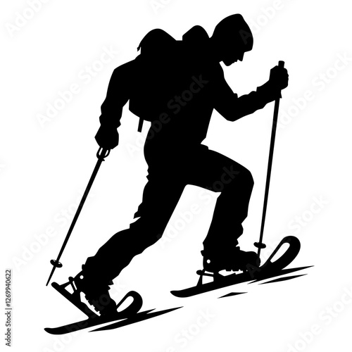Snowshoer climbing uphill silhouette